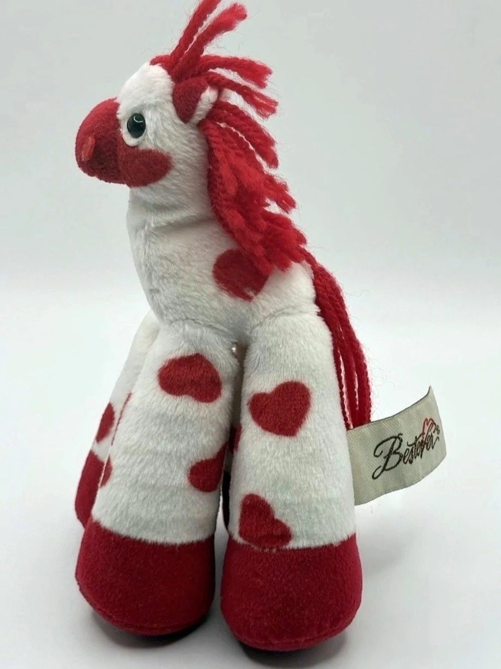 Bestever Funny Feet Valentine Horse Plush Red Hearts White Stuffed Pony 7.5”